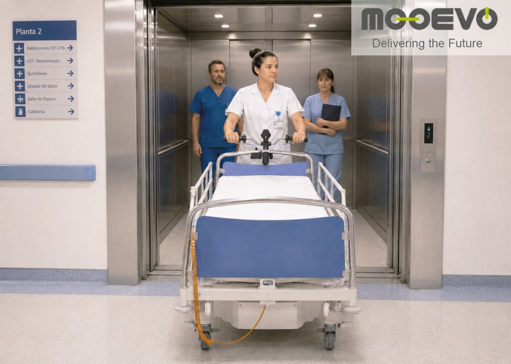 Carro logístico motorizado asistido para hospitales