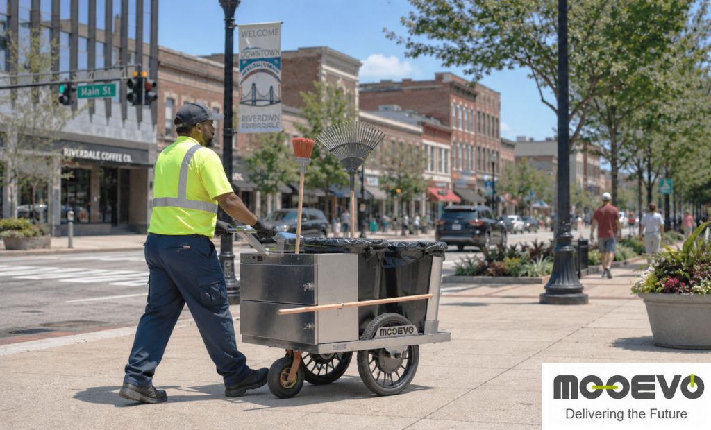 Battery-powered urban litter collection cart for pedestrian zones usa