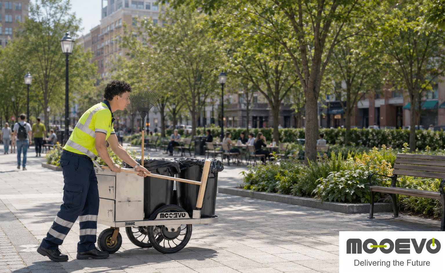 Motorized waste bin trolley street utility cart