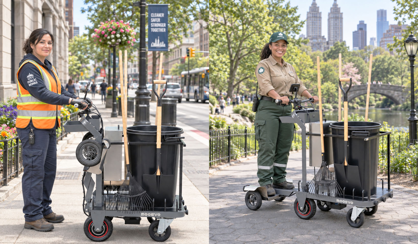 Manual Sweeping Operative with Zero-Emission Mobile Equipment
