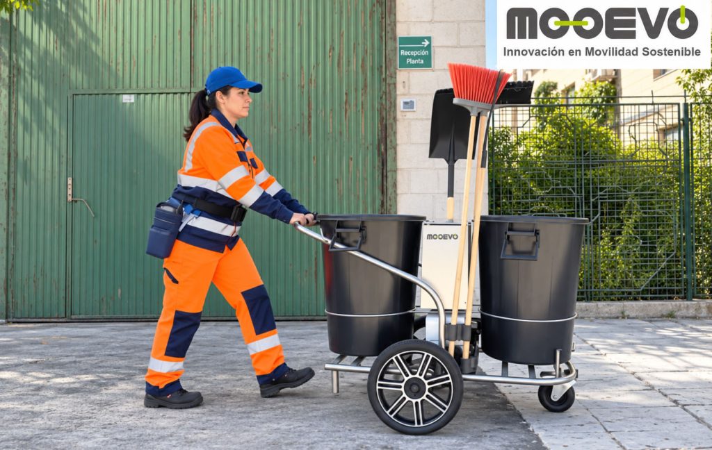 mujer barrendero con carrito electrico ayuntamiento